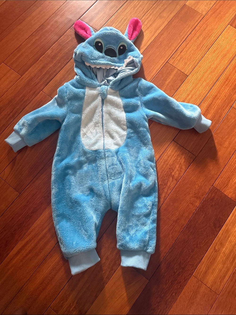 Blue Plush Character Hooded Baby One-Piece
